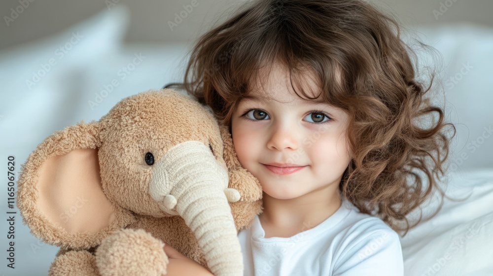 Child's Affection for a Pet: Little Boy Embracing his Tiny Elephant Pal Indoors Child's Affection for a Pet: Little Boy Embracing his Tiny Elephant Pal Indoors