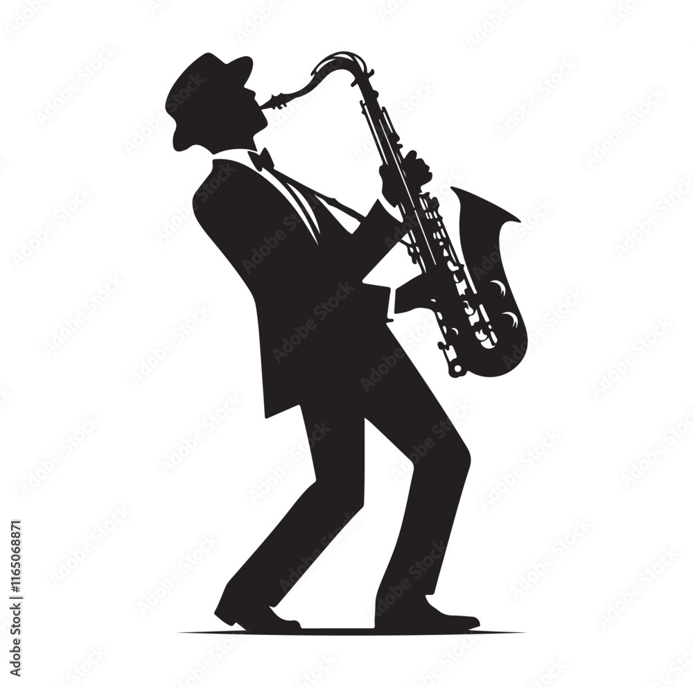 Naklejka premium Saxaphone Player pose silhouette vector illustration