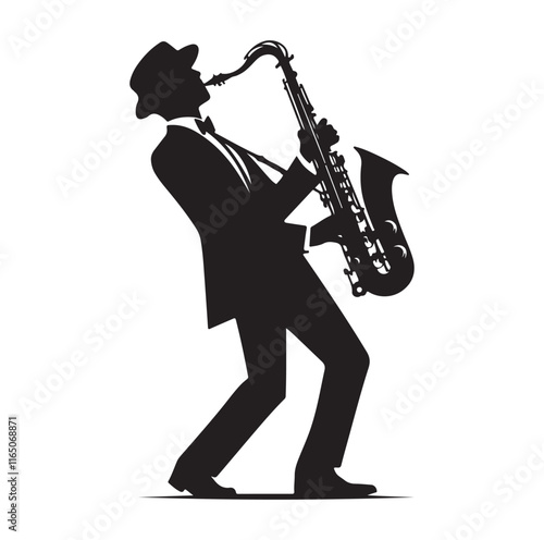 Saxaphone Player pose silhouette vector illustration