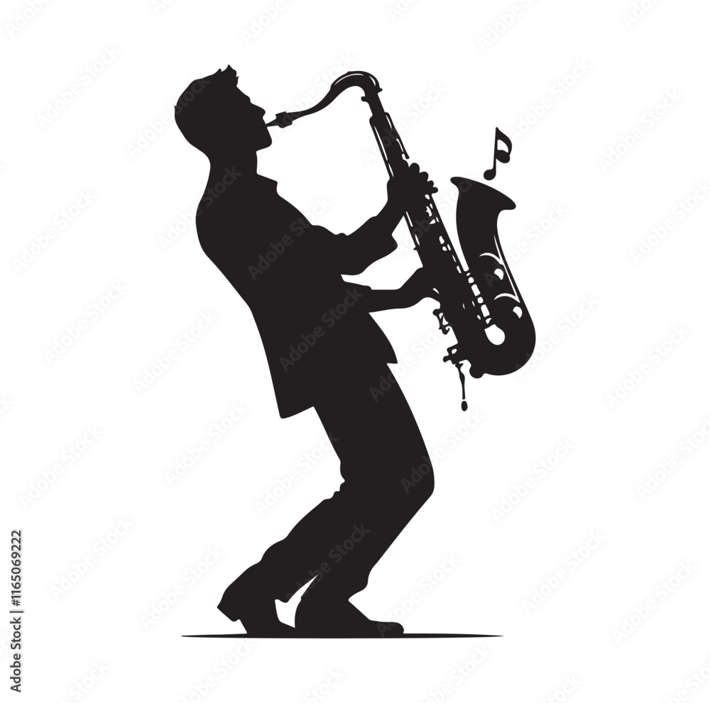 Naklejka premium Saxaphone Player pose silhouette vector illustration