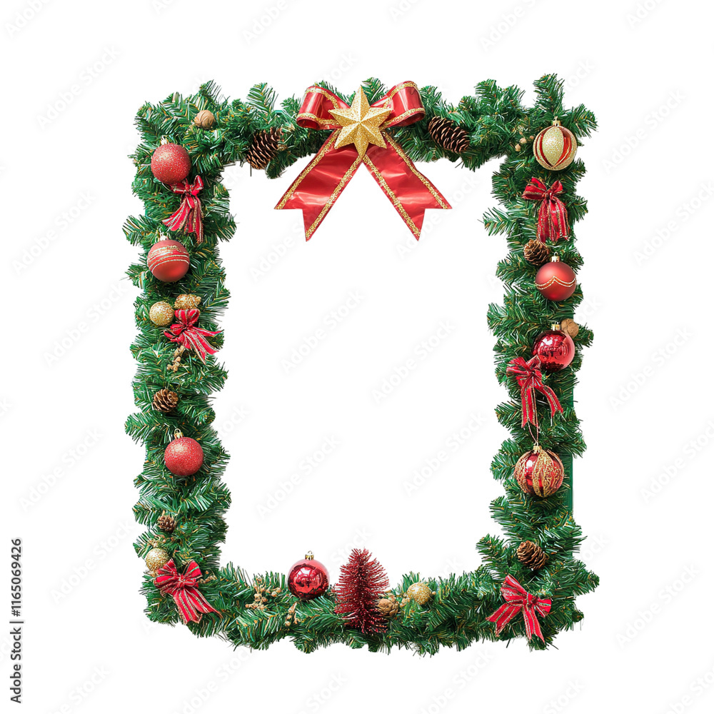 A photo of a rectangular arch made of wood decorated with Christmas ornaments, Clipart Style, isolated on transparent background A photo of a rectangular arch made of wood decorated with Christmas ornaments, Clipart Style, isolated on transparent background