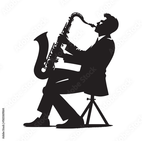 Saxaphone Player pose silhouette vector illustration