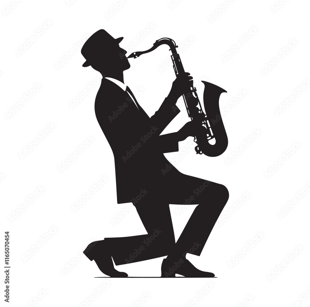 Naklejka premium Saxaphone Player pose silhouette vector illustration