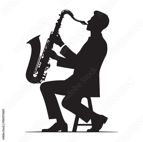 Saxaphone Player pose silhouette vector illustration