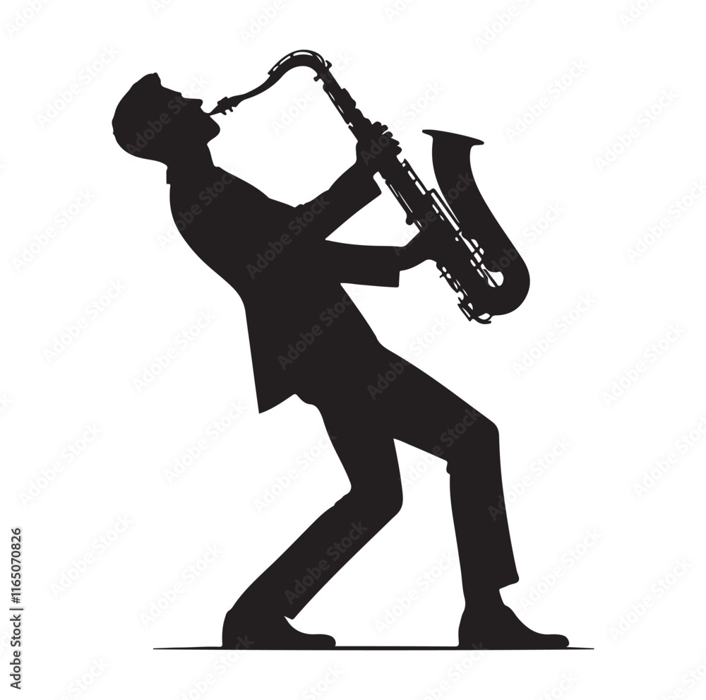 Naklejka premium Saxaphone Player pose silhouette vector illustration