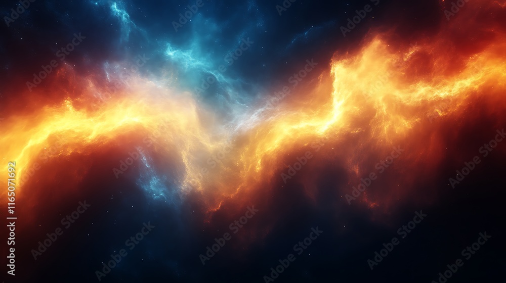 Fototapeta premium Fiery and Icy Cosmic Nebula Swirling in Space