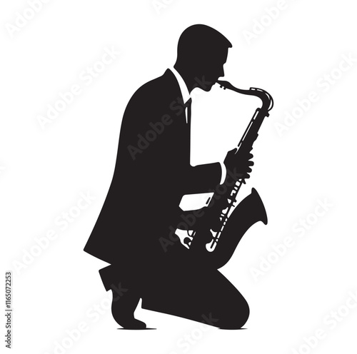 Saxaphone Player pose silhouette vector illustration