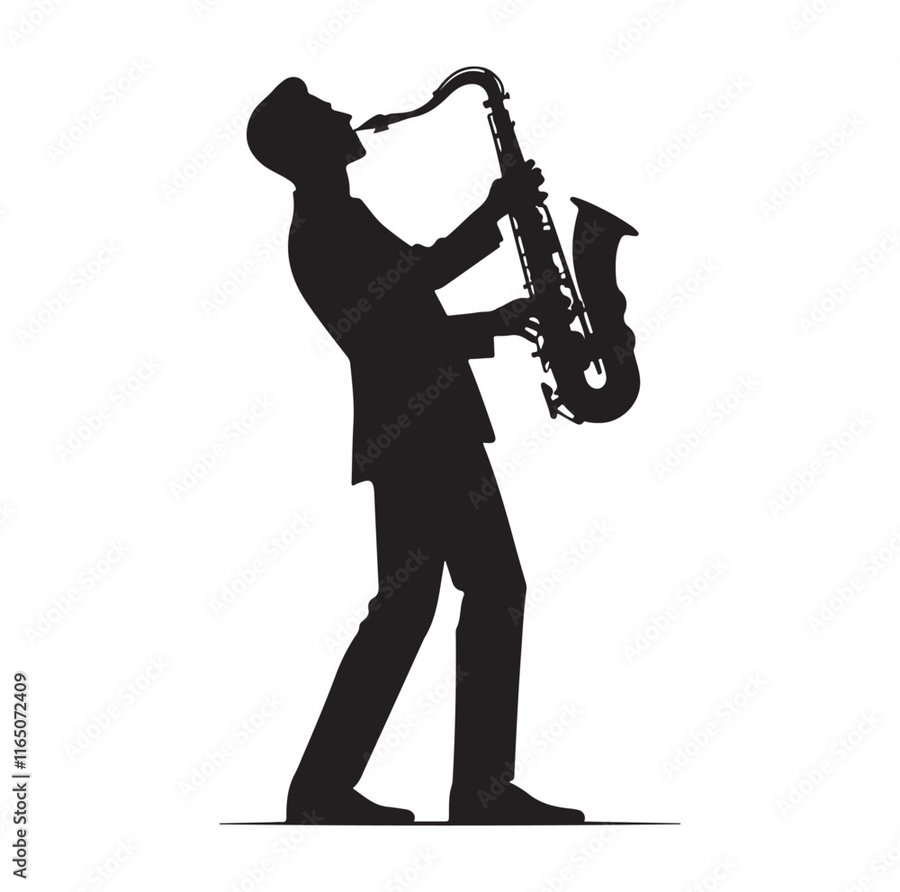 Naklejka premium Saxaphone Player pose silhouette vector illustration