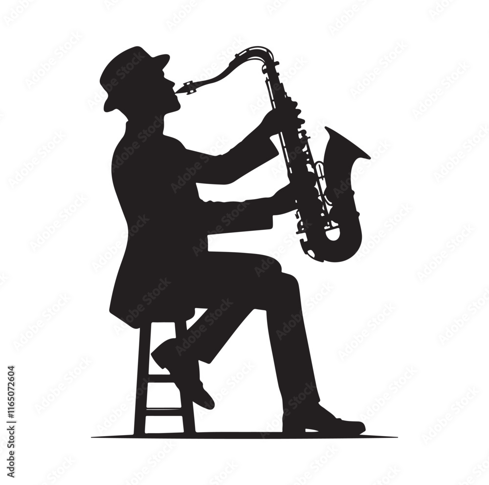 Naklejka premium Saxaphone Player pose silhouette vector illustration