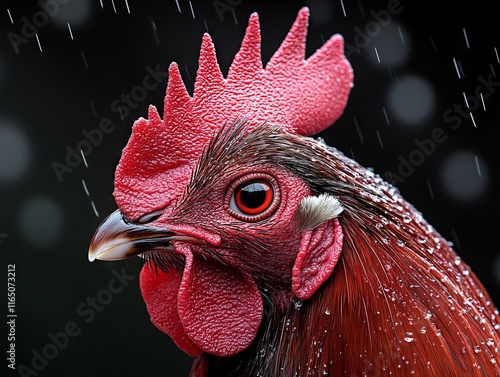 A close up of a rooster in the rain photo