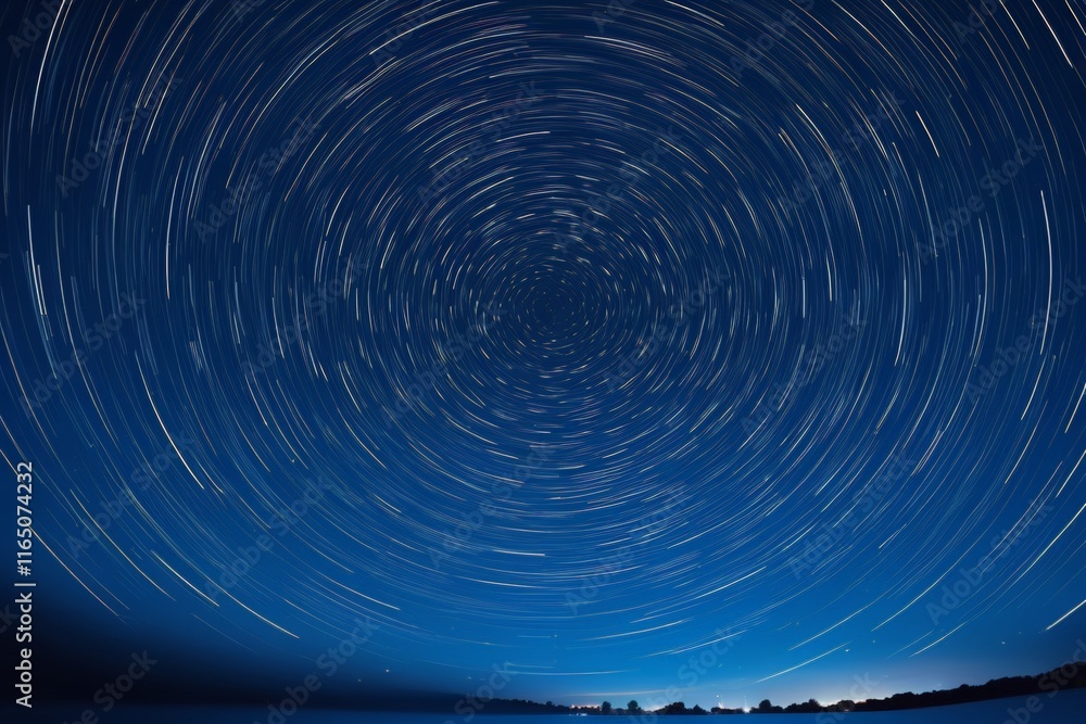 Obraz premium arafed image of a star trail in the sky above a field
