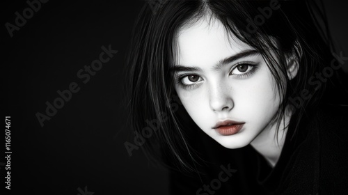 Wallpaper Mural Sultry Black and White Portrait of Young Woman with Bold Red Lips Torontodigital.ca