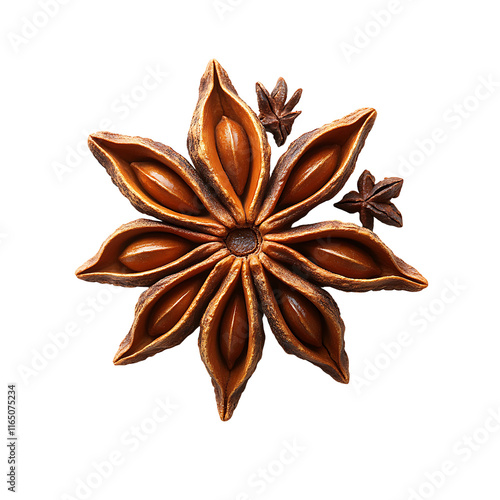 Aromatic Star Anise Spice Closeup Transparent Background. photo