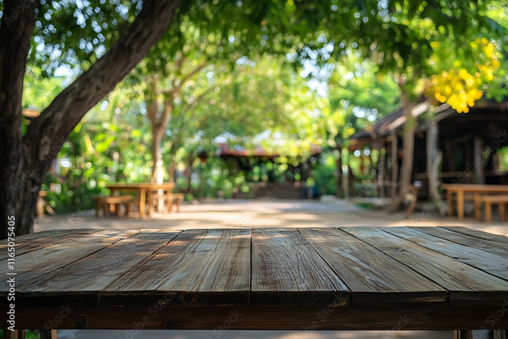 Empty wood table top with blur background Empty wood table top with blur background