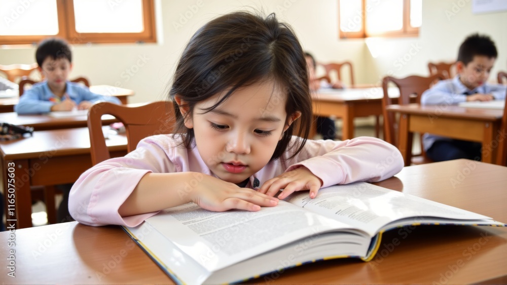 Young child facing challenges while studying in classroom, symbolizing perseverance and determination in overcoming academic difficulties. Young child facing challenges while studying in classroom, symbolizing perseverance and determination in overcoming academic difficulties.
