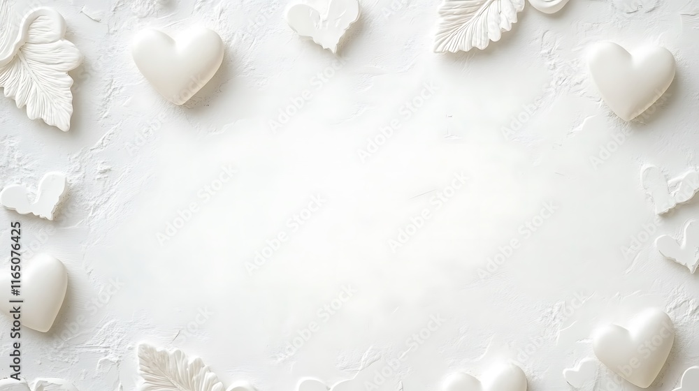 White hearts and ornate leaves create a romantic border White hearts and ornate leaves create a romantic border