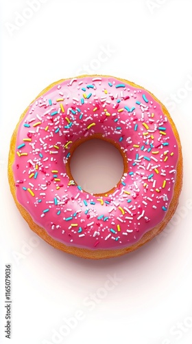 A Vibrant Pink Donut with Colorful Sprinkles - A Sweet Treat photo