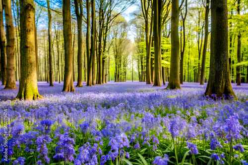 Bluebells in a forest in spring, Hallerbos, Belgium. A.I