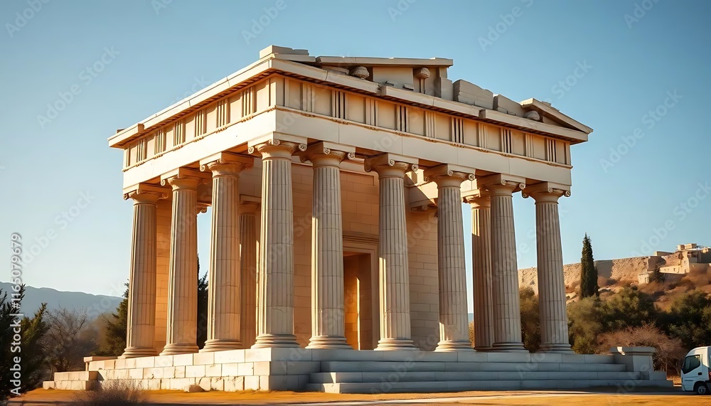 Obraz premium Ancient Greek Temple Structure Majestic Columns Sunlight