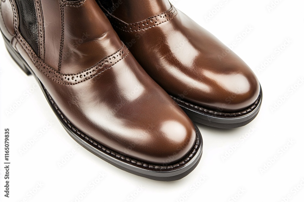 This studio image features a chic pair of leather ankle boots with detailed stitching and a textured finish, perfect for fashion enthusiasts and retail experts.