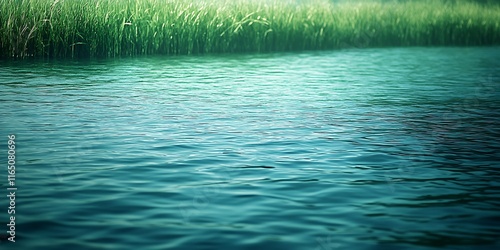 Calm water with lush green grass.