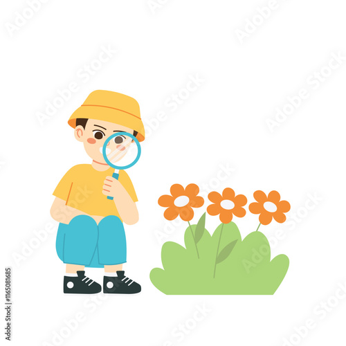 Kids Study in Nature Boy Holding Lup