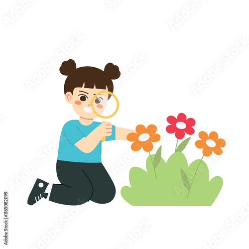 Kids Study in Nature Girl Holding Lup