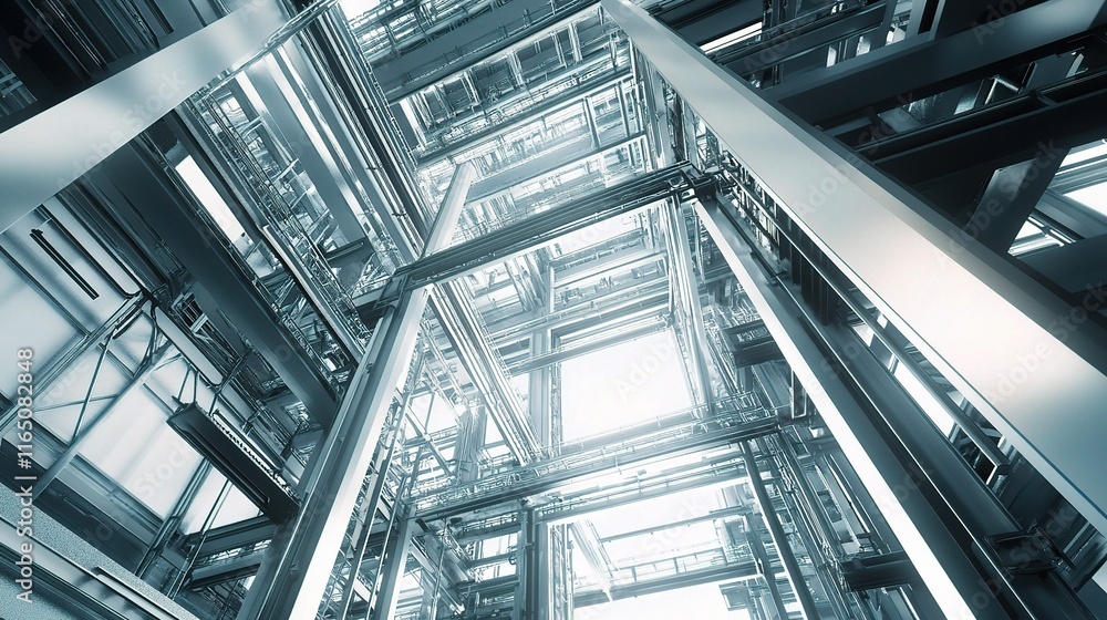 Expansive Steel Structure in Modern Industrial Factory Interior Expansive Steel Structure in Modern Industrial Factory Interior