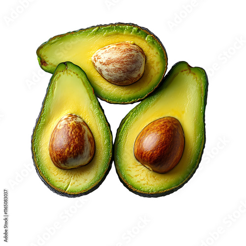 Three halves of avocado Transparent Background. photo