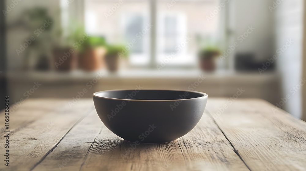 Dark Bowl on Rustic Wooden Tabletop Dark Bowl on Rustic Wooden Tabletop