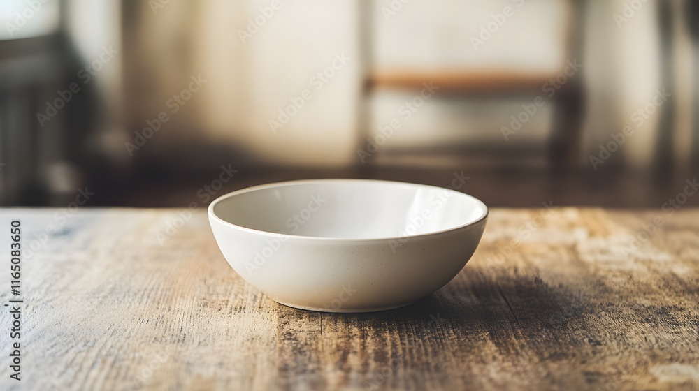 Empty White Bowl on Wooden Tabletop Empty White Bowl on Wooden Tabletop