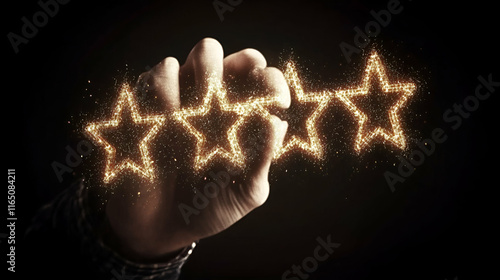 Hand Creates Sparkling Star Rating, Achieving Top-Quality Service with Excellence and Dedication. photo