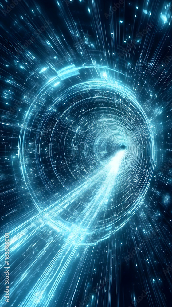 Fototapeta premium Digital Tunnel, Data Streams Converge Towards the Future