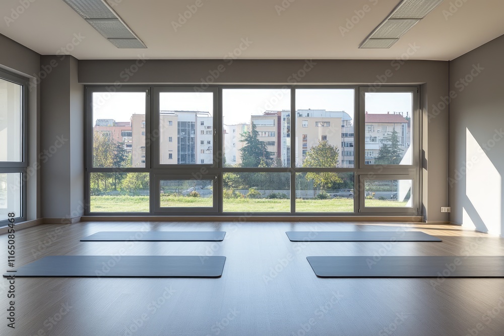 Fototapeta premium A large room with a view of the city
