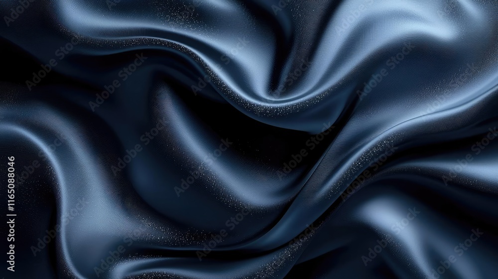 Fototapeta premium Sparkle abstract background concept. Close-up view of smooth, flowing dark blue satin fabric texture background.