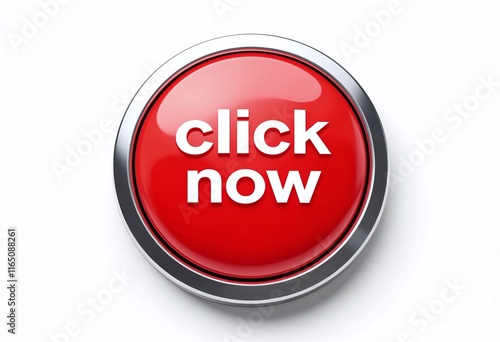 Free Download Bright red button with white text urging immediate action, featuring a metallic rim against a white background. - GFXLoad