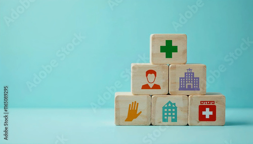 Wooden Blocks Representing Healthcare and Community