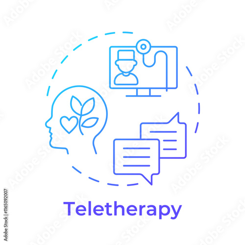 Teletherapy blue gradient concept icon. Mental health and counseling services. Application of telehealth. Round shape line illustration. Abstract idea. Graphic design. Easy to use in presentation