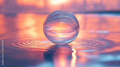 A tranquil, holographic sphere emitting soft ripples of light photo