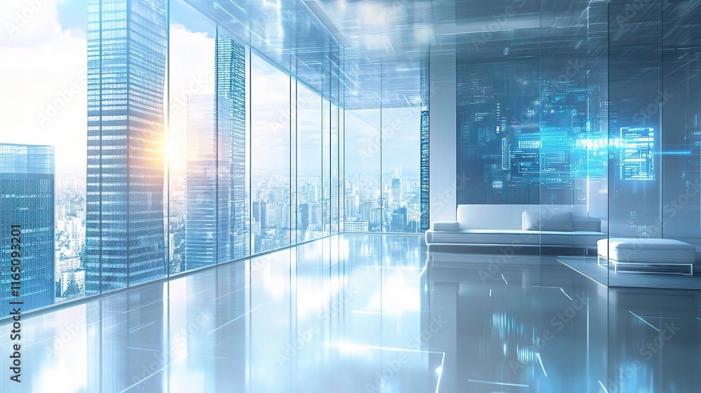 Futuristic Business Office Design with Modern Digital Technology Futuristic Business Office Design with Modern Digital Technology
