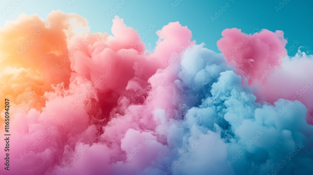 Colorful smoke plumes merging seamlessly into a tranquil background Colorful smoke plumes merging seamlessly into a tranquil background