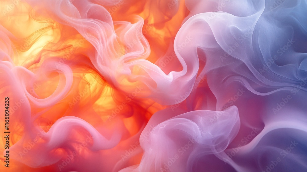 Colorful smoke plumes merging seamlessly into a tranquil background Colorful smoke plumes merging seamlessly into a tranquil background