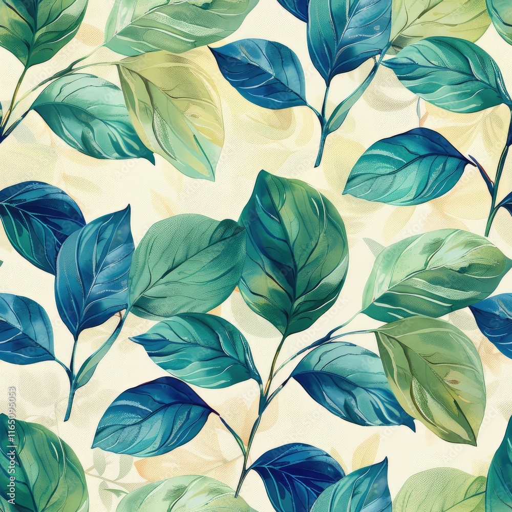 A seamless pattern of vibrant green leaves on a light background. A seamless pattern of vibrant green leaves on a light background.