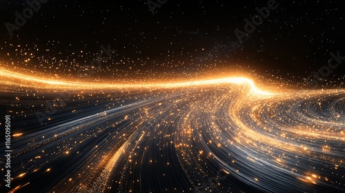 Fototapeta Naklejka Na Ścianę i Meble -  Liquid stardust flowing gently over a glowing space station