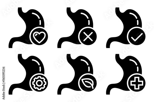 Digestion line icon set. Digestion logo, label, badge, symbol, emblem, banner, circle, black, line, flat vector, isolated illustration. Digestive enzymes label for product packaging design.