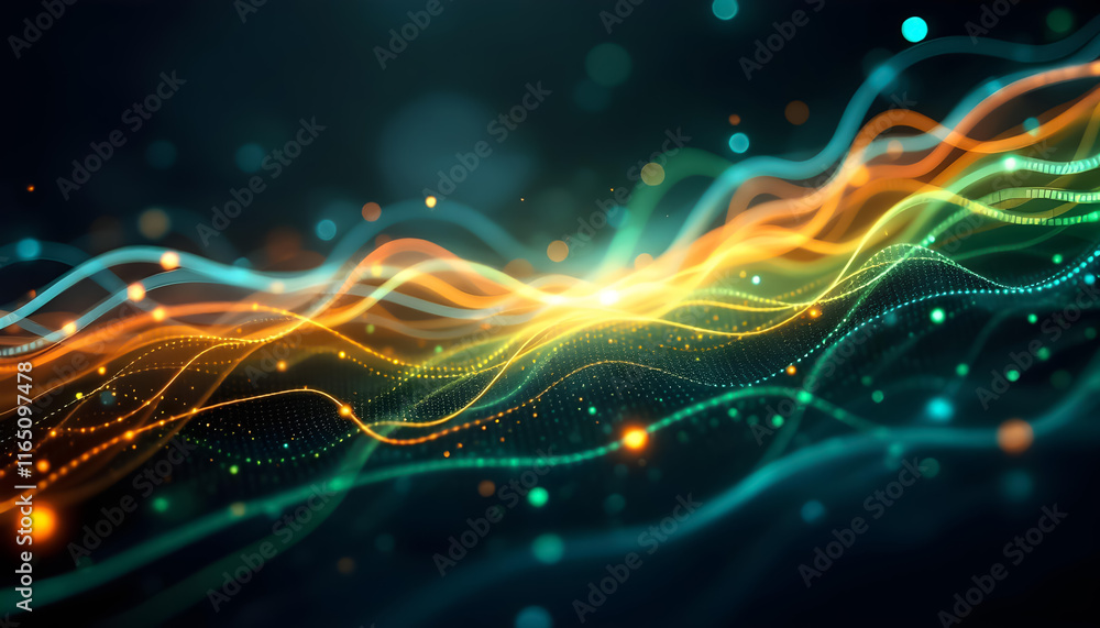 A Technology Background Featuring Colorful Lines and Dots in a Gradient of Blue, Orange, and Green, Set Against a Clean White Backdrop, Perfect for Modern Digital Designs and Futuristic Visual Project A Technology Background Featuring Colorful Lines and Dots in a Gradient of Blue, Orange, and Green, Set Against a Clean White Backdrop, Perfect for Modern Digital Designs and Futuristic Visual Project