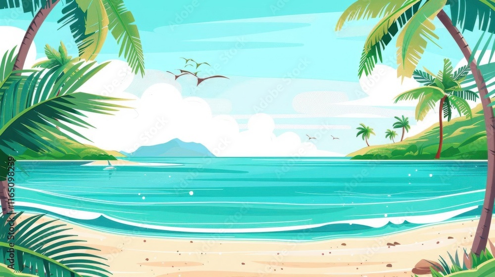 Tropical Beach Scene with Palm Trees and Ocean Tropical Beach Scene with Palm Trees and Ocean
