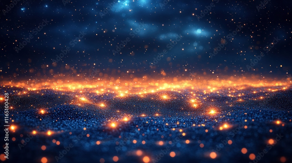 Glowing particles on dark blue background. Glowing particles on dark blue background.