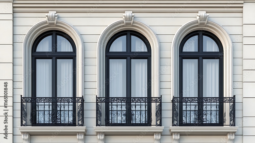 Elegant Triple Arch Windows with Balconies Elegant Triple Arch Windows with Balconies