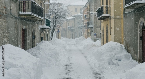 Wallpaper Mural Snow-covered urban street with historic buildings in winter wonderland scene Torontodigital.ca